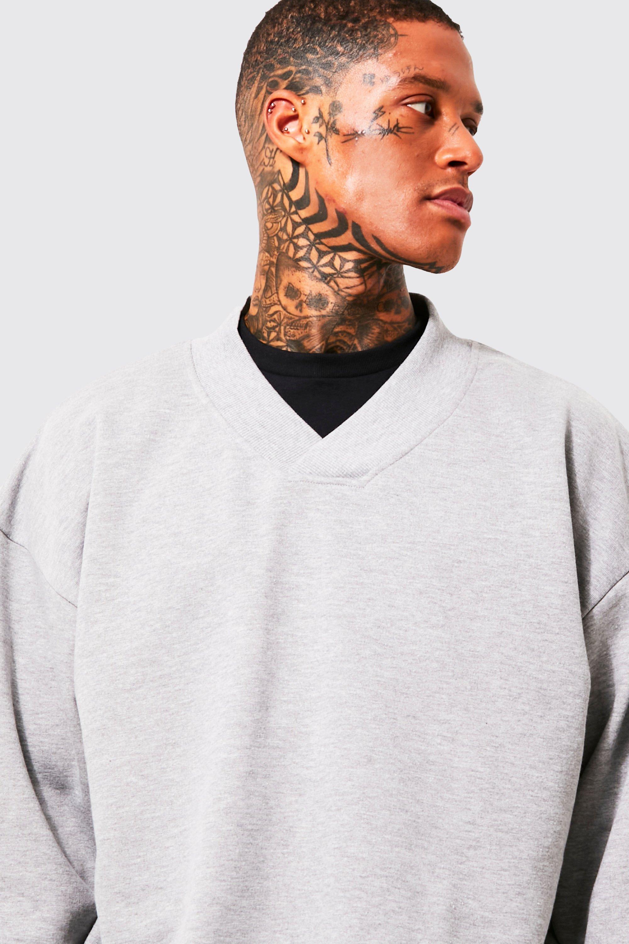 Oversized Heavyweight Loopback V neck Sweater boohoo